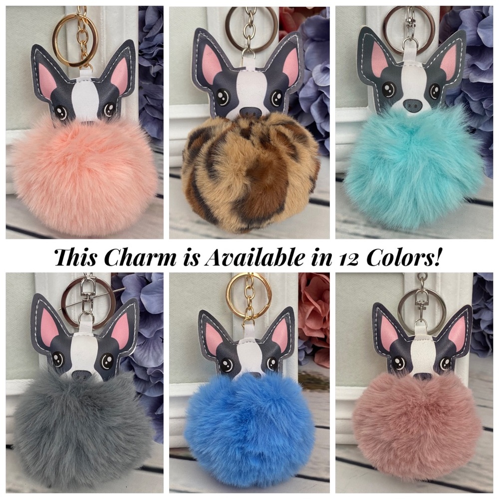 Cute Dog on Dusty Pink Pom Pom Keychain - Picture 11 of 11
